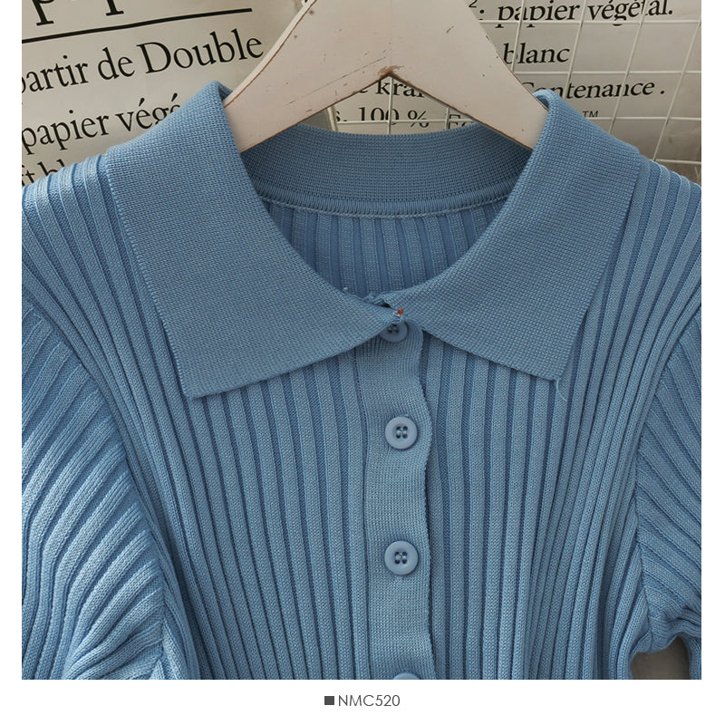 Chemise coréenne en tricot serré à revers pour femme, couleur unie, polyvalente, 1842