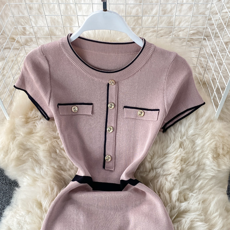 Robe cache-cœur en tricot à col rond et coupe slim 2975
