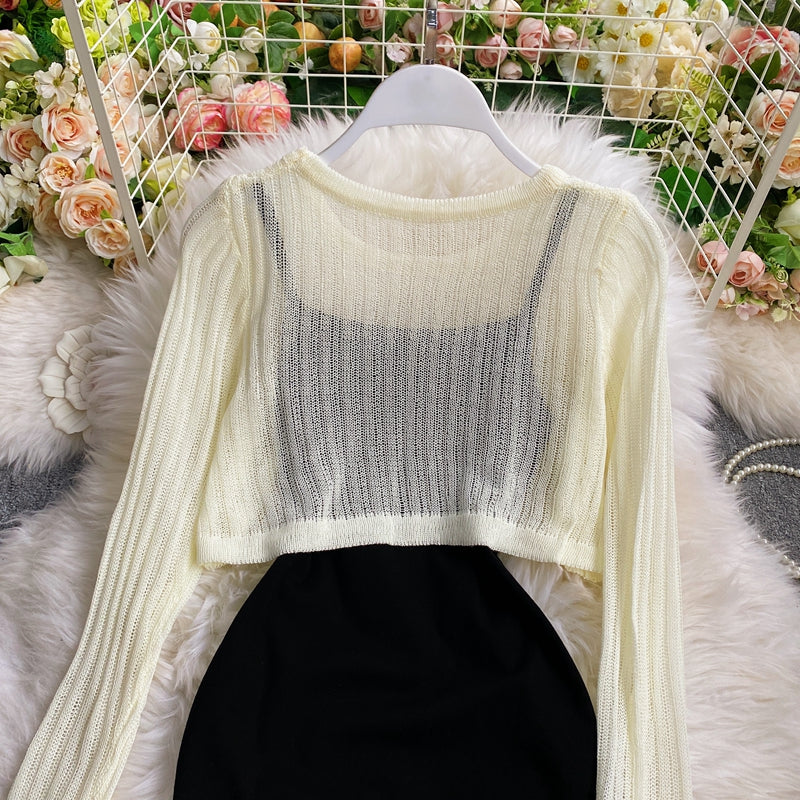 Long sleeved Knitted Blouse hip strap dress 2764