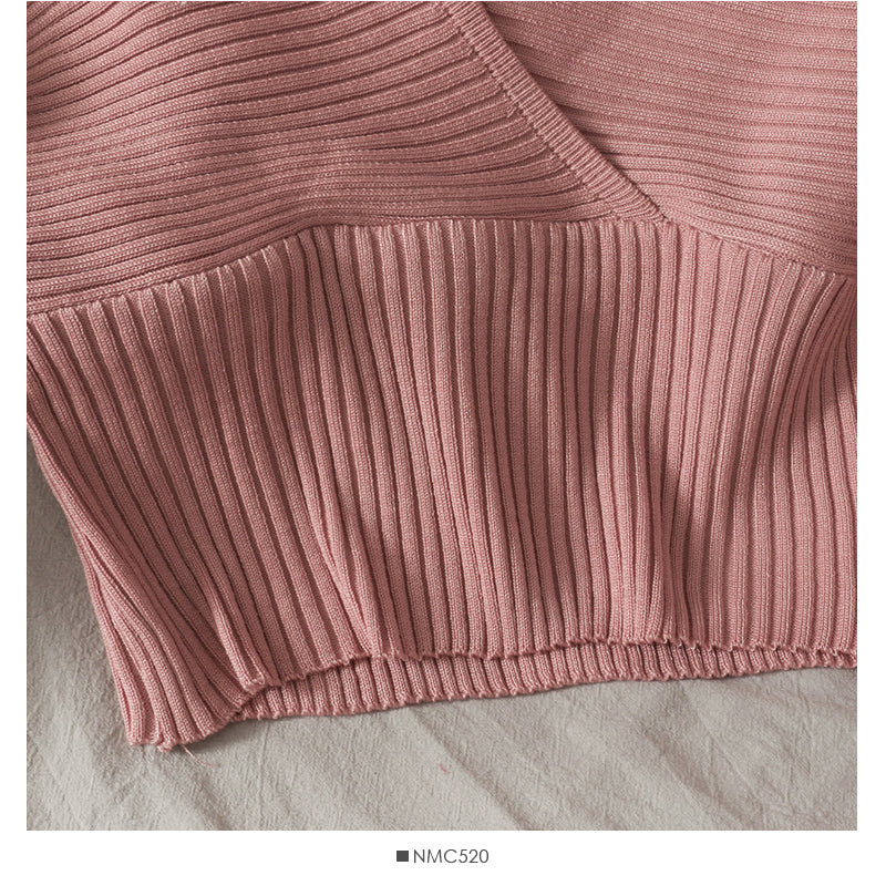 Women's Cross V-Neck long sleeve short waist knit 1698