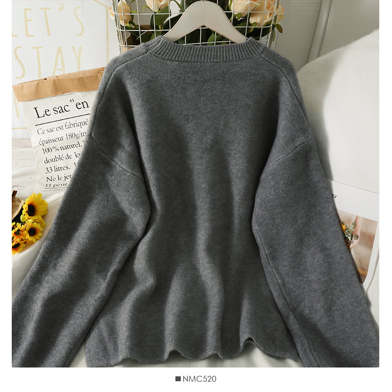 Pull rétro ample et fin, mi-long et long, fendu pour femme 2081