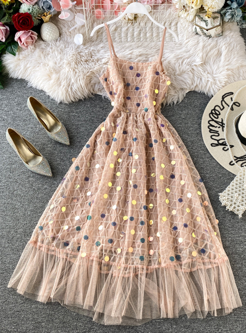 Lovely v neck sequins dress girl dress 1175