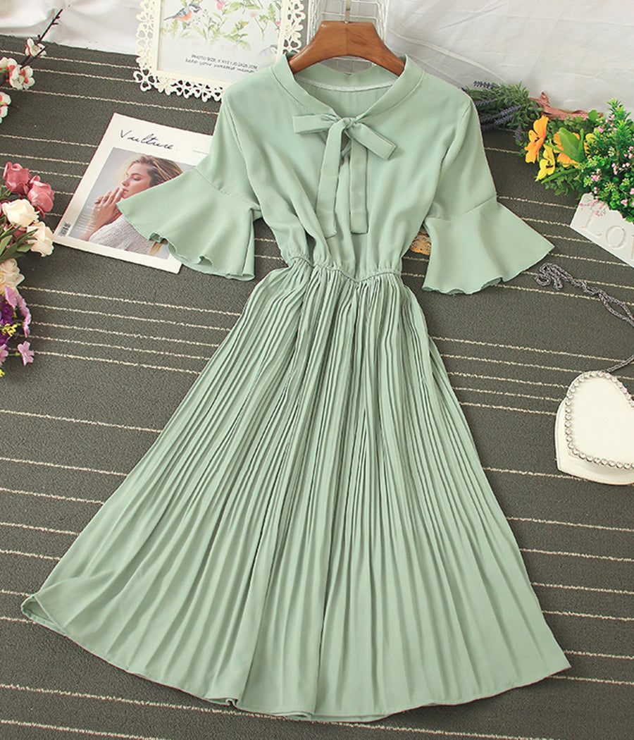 A line round neck short sleeve dress summer dress 1194