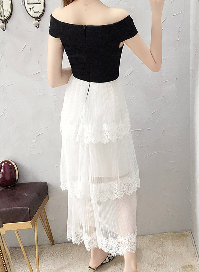 Robe en dentelle noire et blanche pour fille 1103