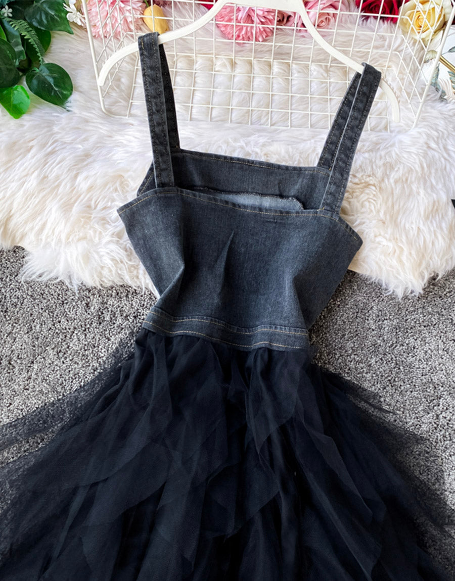 A line denim stitching dress summer dress 1123