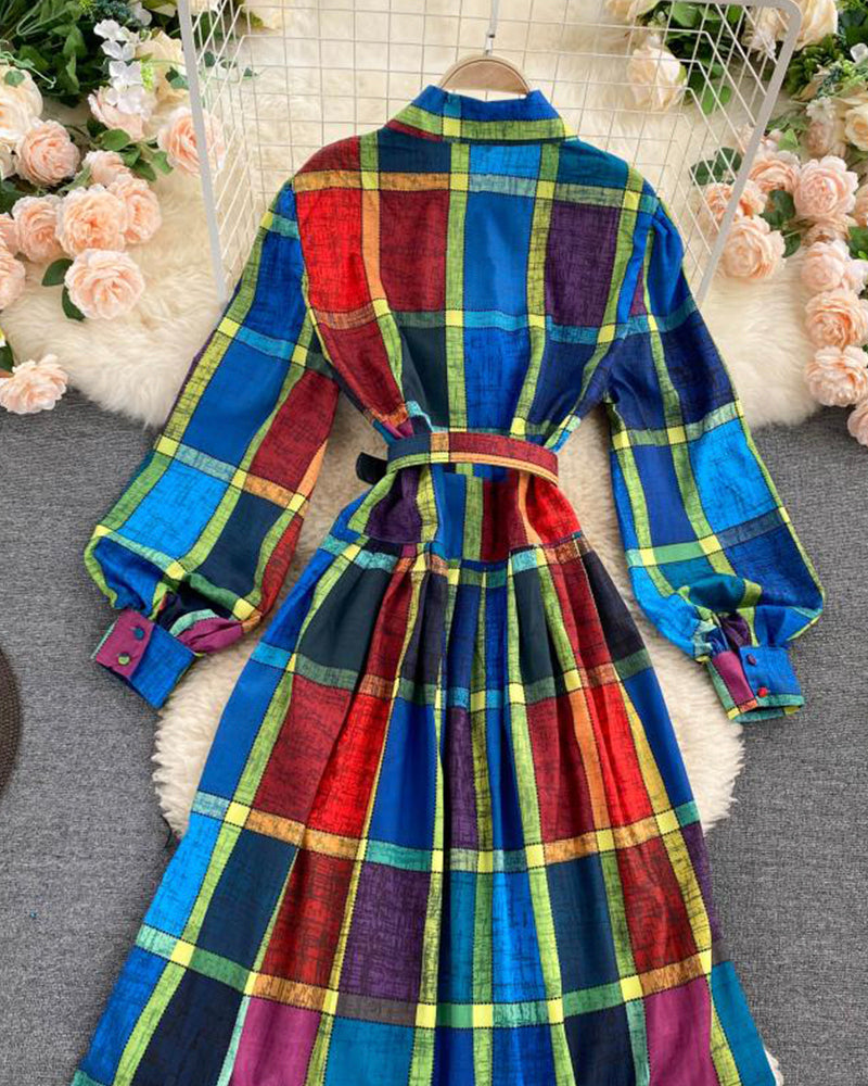 Amazing plaid long sleeve shirt dress fashion dress 1014