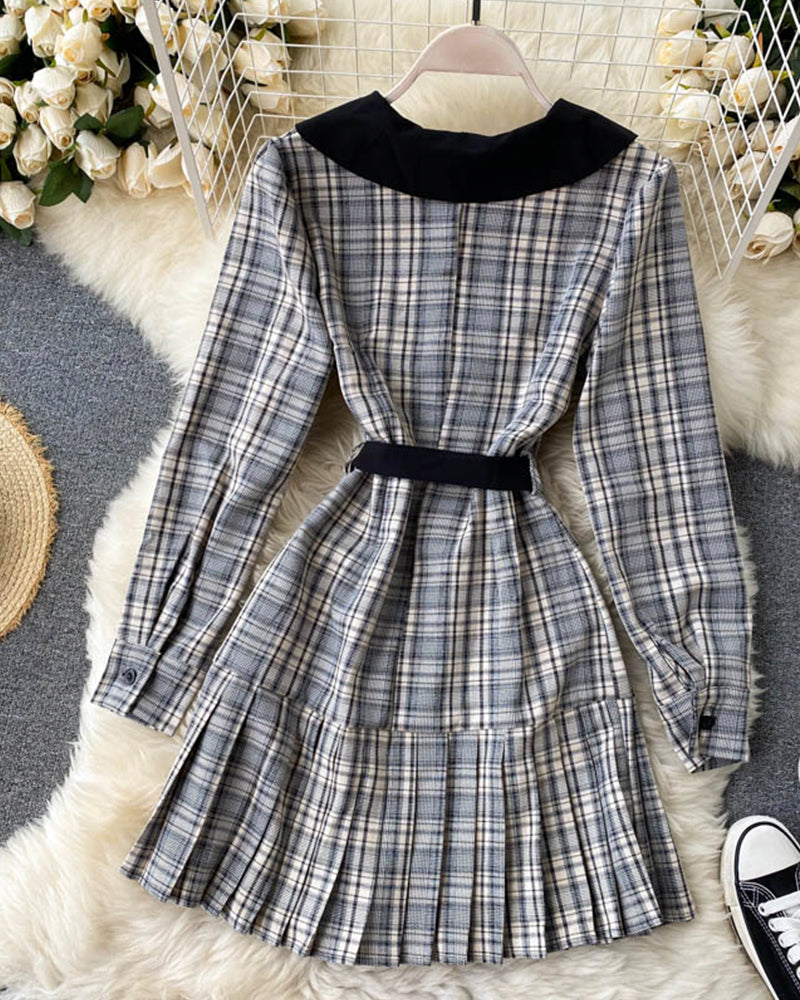 Cute plaid long sleeve dress 1011