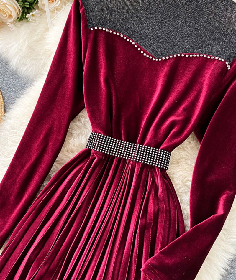 Elegant velvet long sleeve dress 1001