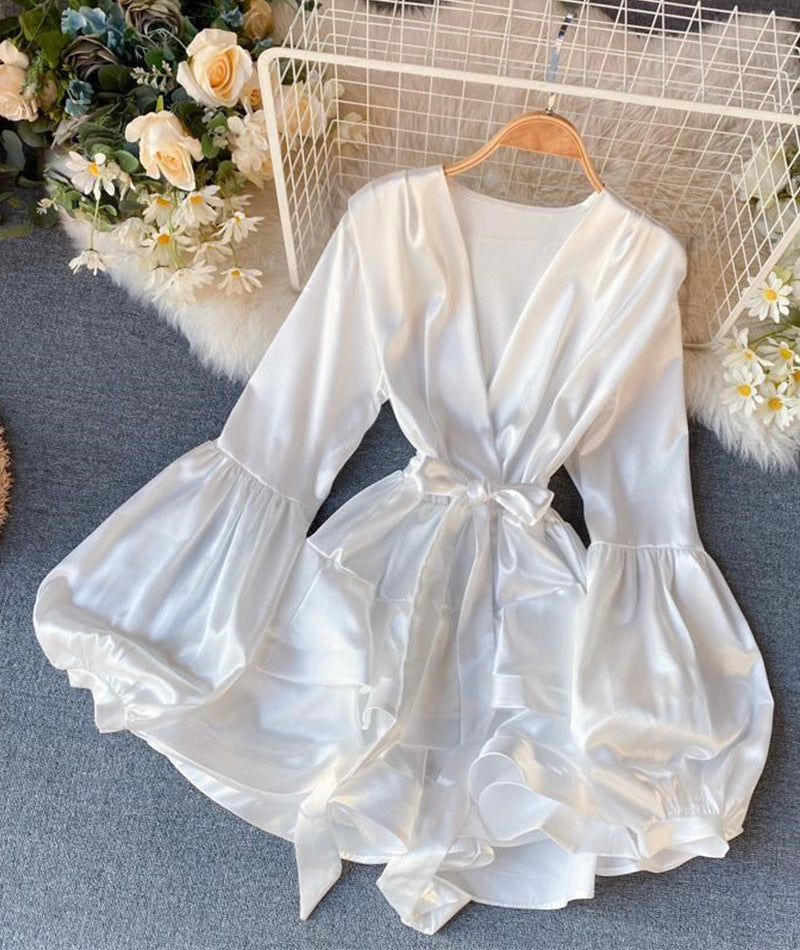 A line v neck satin short dress 988