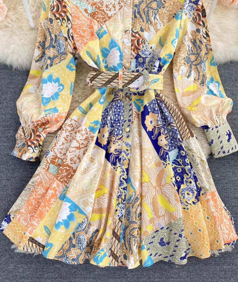 Printed long sleeve dress women's dress 1018