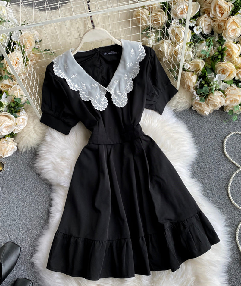 Black A line short dress fashion dress 977