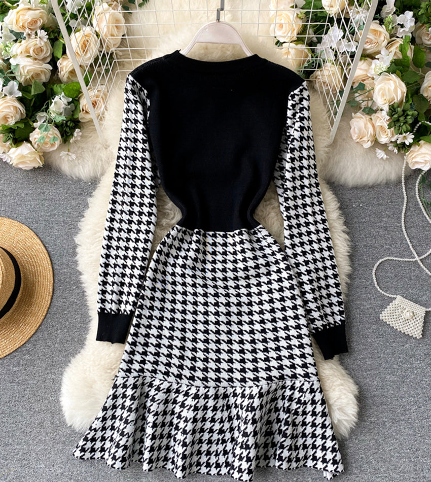 Fashionable stitching long sleeve dress 973
