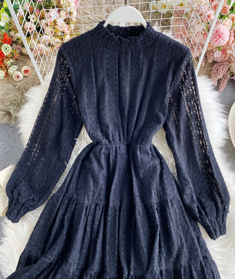 Cute lace long sleeve dress lace dress 974