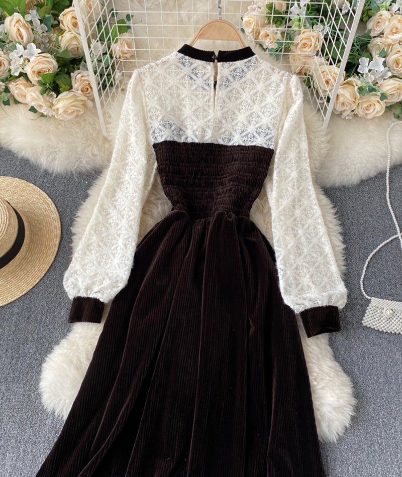 Cute A line stitching dress 919