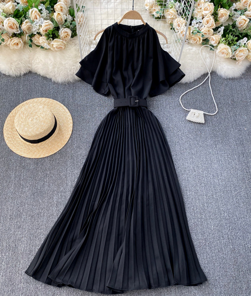 Cute A line round neck dress off shoulder dress 893