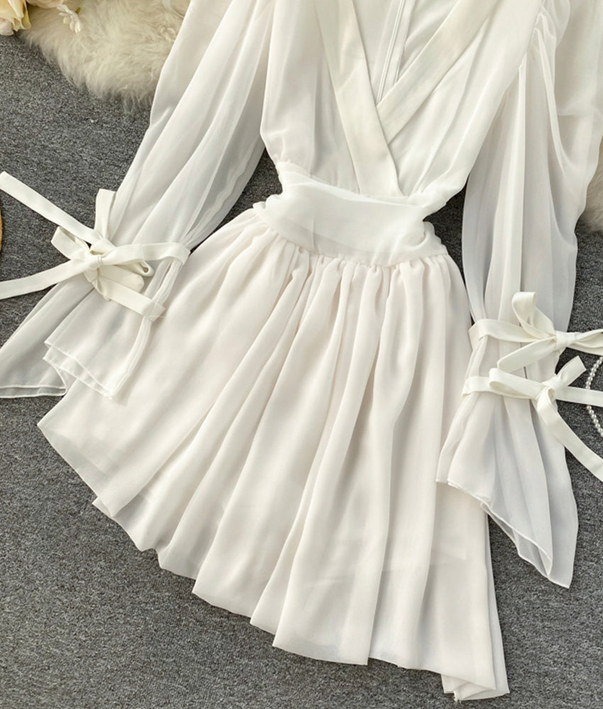 Stylish v neck chiffon short dress 899