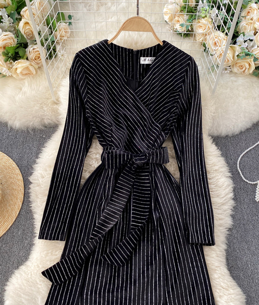 Elegant v neck velvet dress fashion dress 892