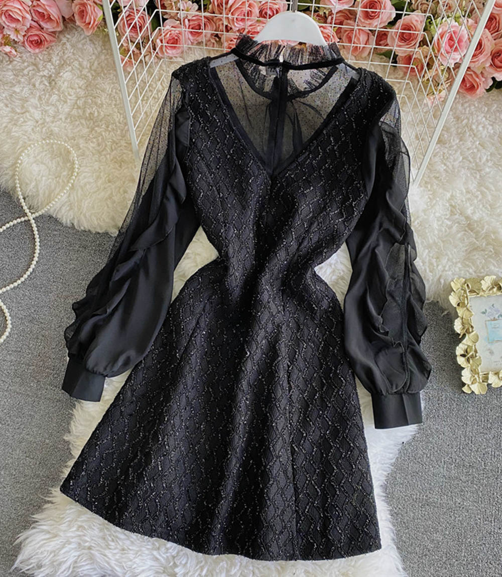 Black A line see through dress short dress 856