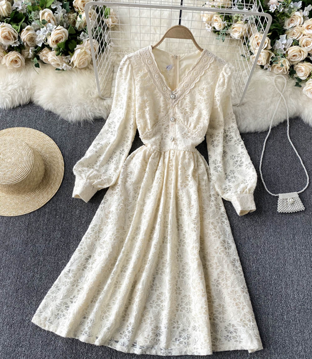 Champagne v neck lace dress fashion dress 847