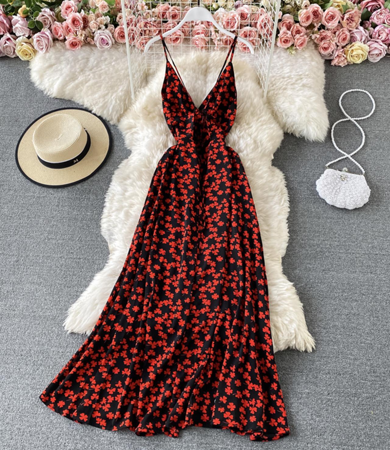 Stylish v neck floral dress 763