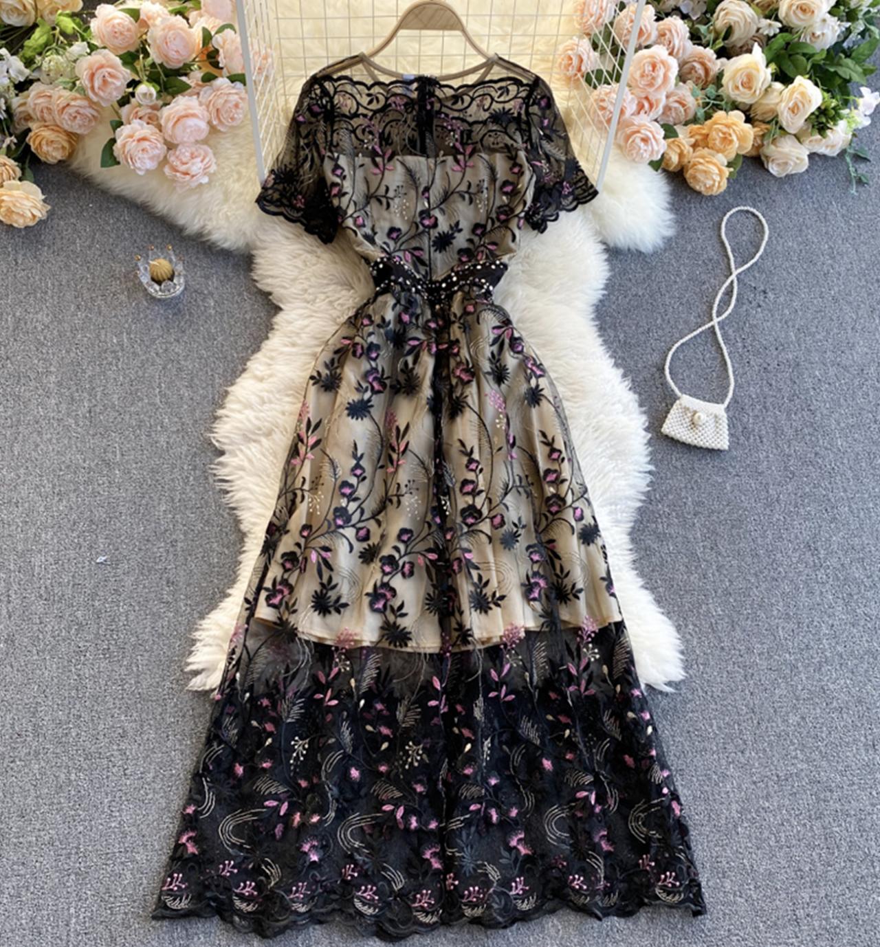 Elegant A line lace long dress 809