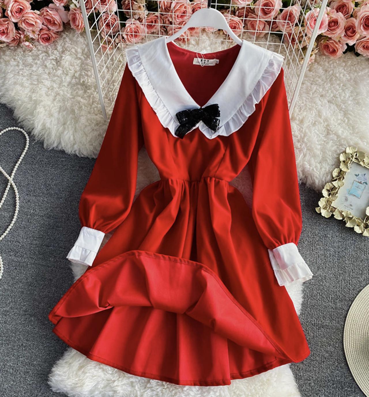 Cute A line long sleeve dress fashion dress 810
