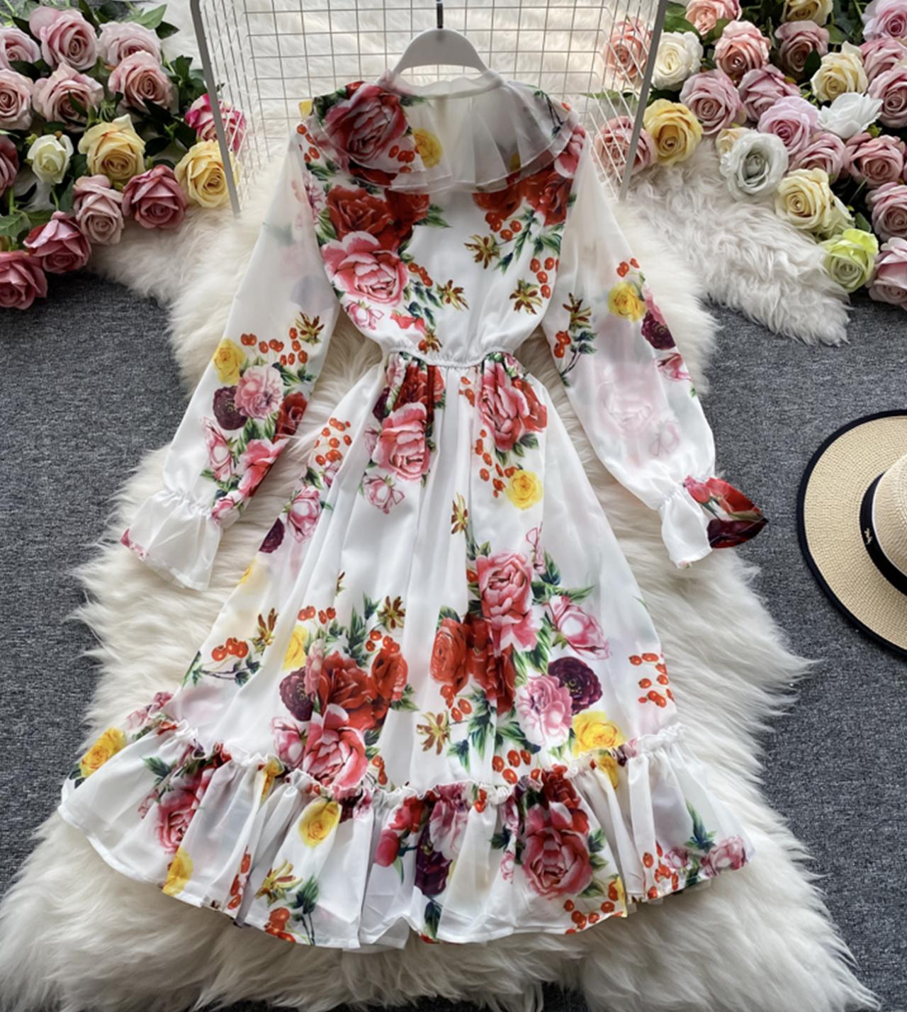 Stylish long sleeve floral dress 778