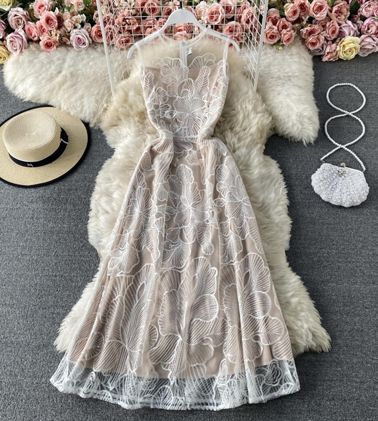 Cute lace long A line dress fashion dress 802