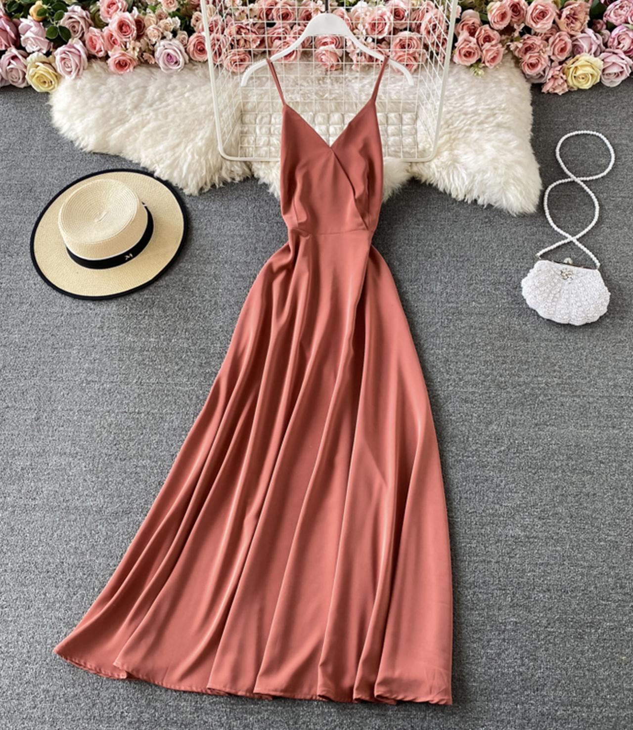 Simple A line v neck dress 764