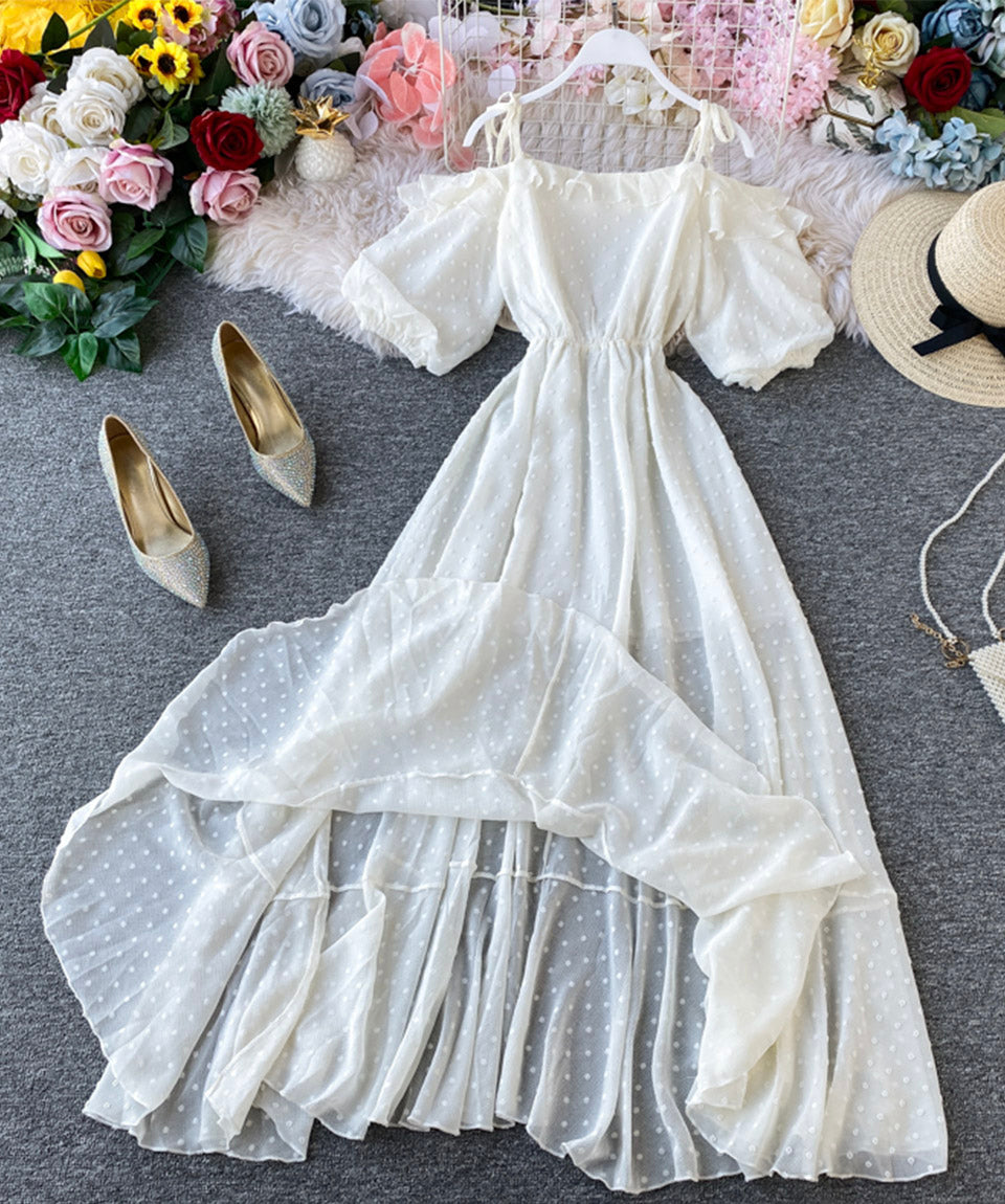 Simple white A line dress fashion girl dress 1117