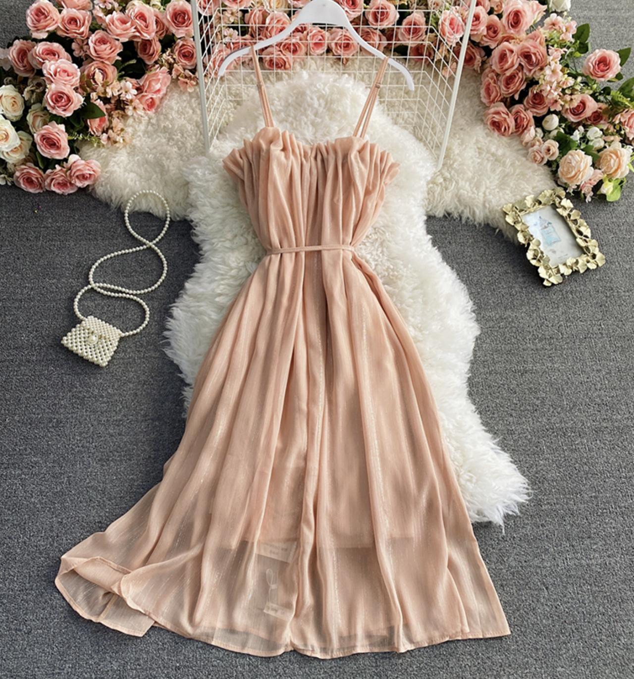 Cute pink chiffon short dress fashion dress 723
