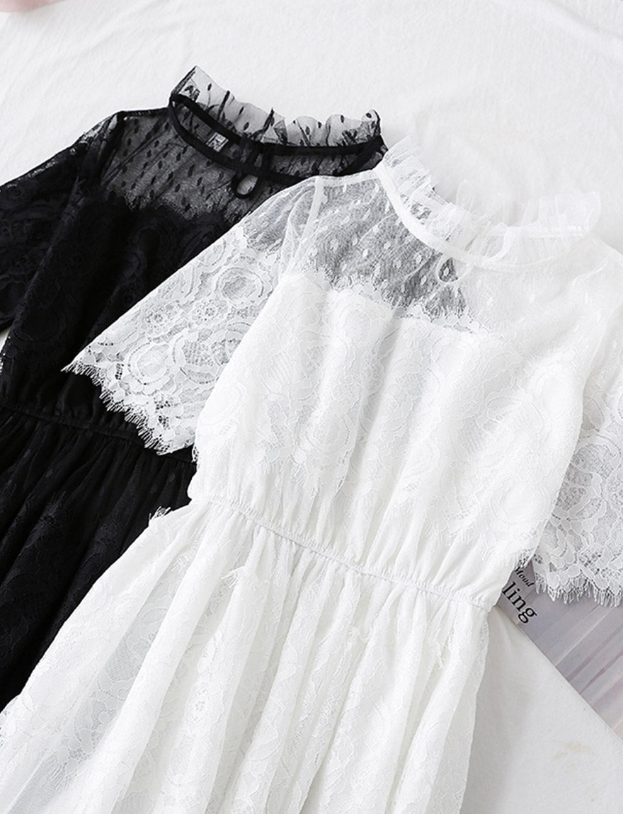 Robe d'été en dentelle noire coupe A 1145
