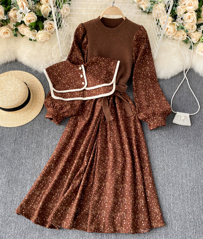 Uniquely designed floral stitching dress with removable neckline 904
