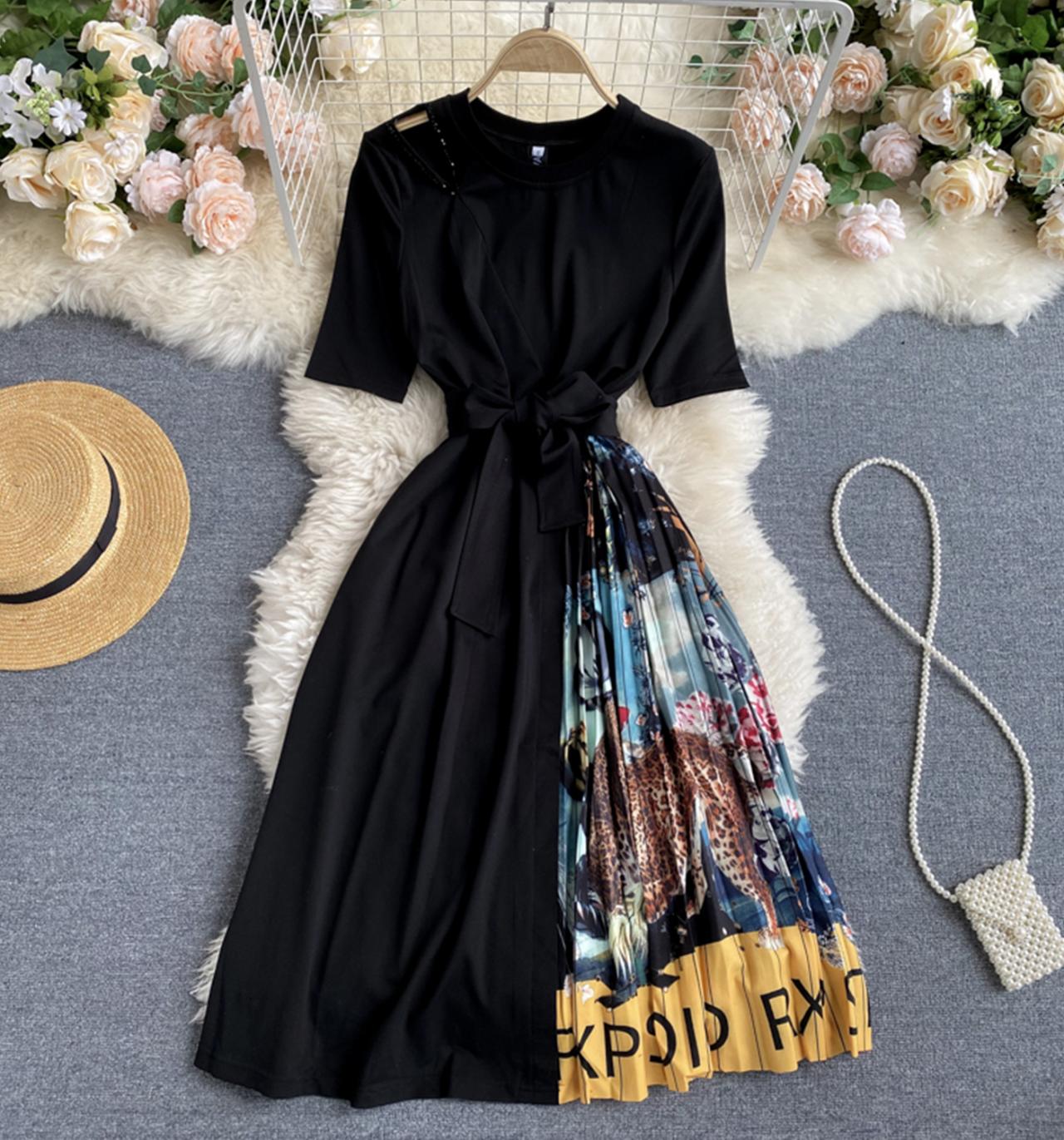 Black A line short dress fashion dress 729