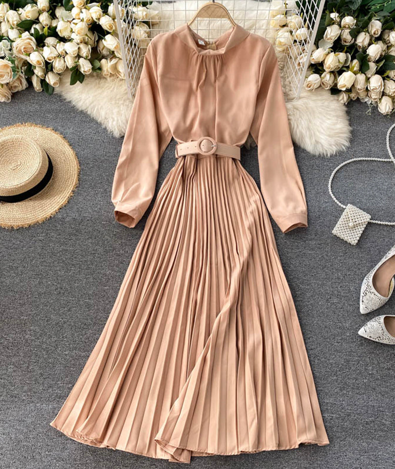 Simple A line long sleeve dress 979