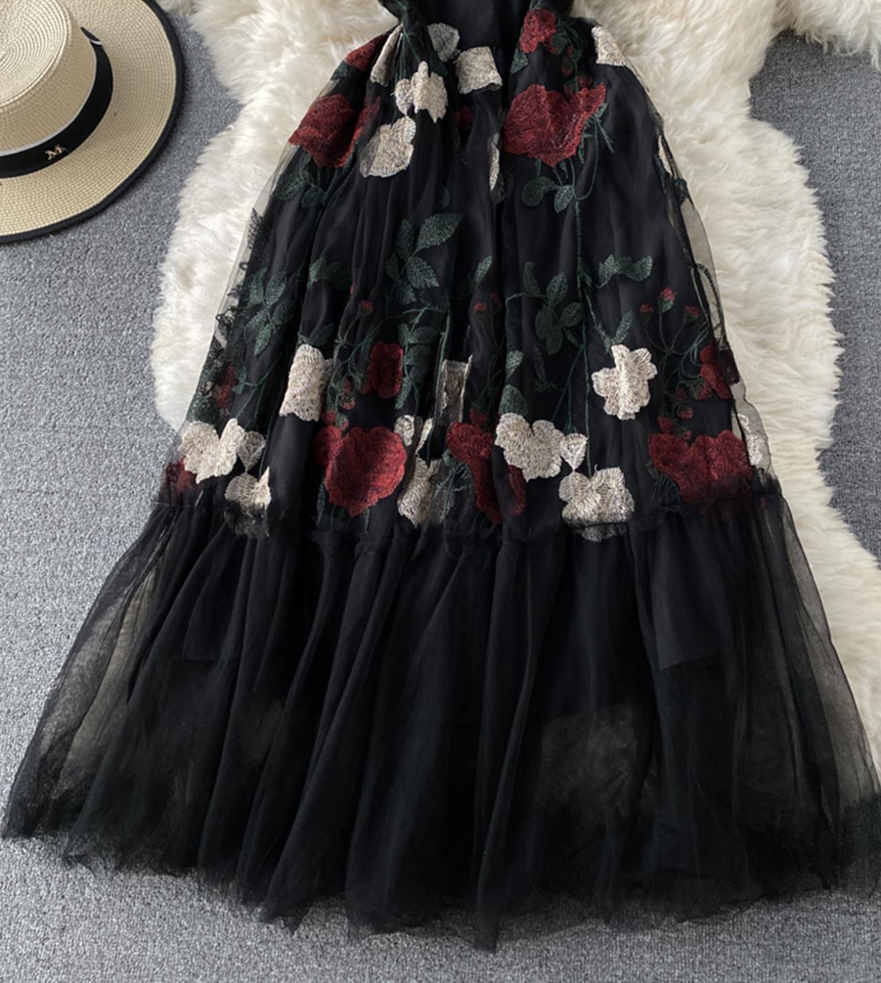 Black A line lace dress 779