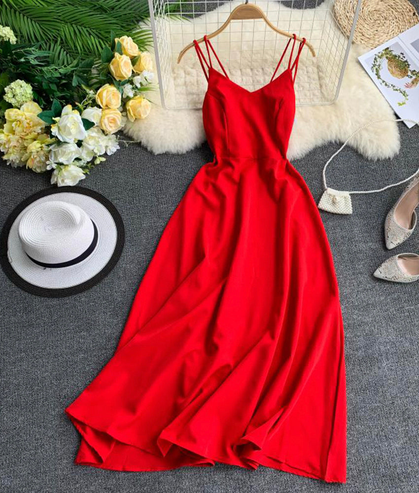 Simple A line v neck dress fashion dress 888