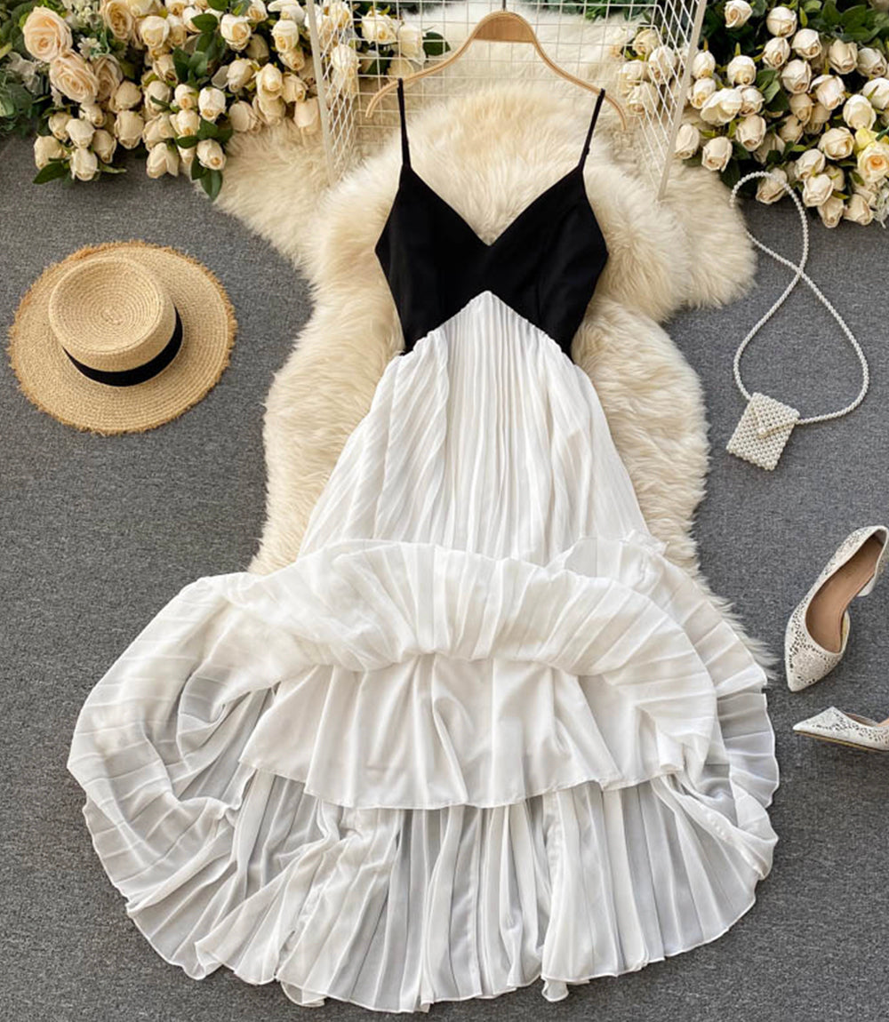 Black and white v neck dress 867