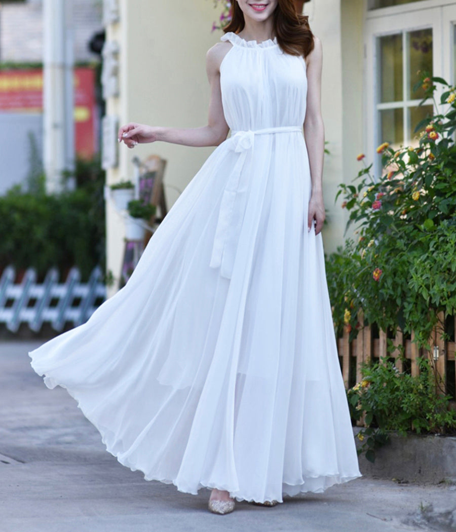 Robe longue en mousseline blanche pour femme 1189