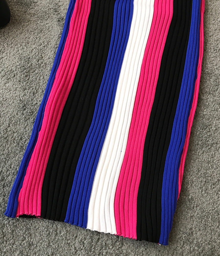 Stylish striped sleeveless knit dress 1192