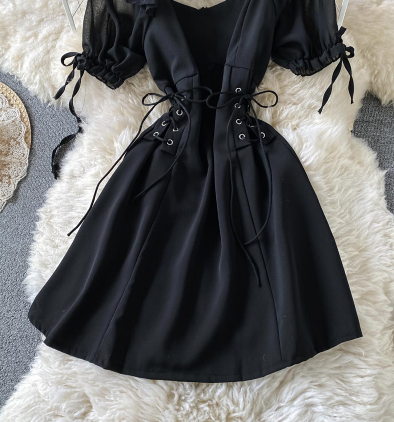 Simple A line round neck short dress fashion dress 708