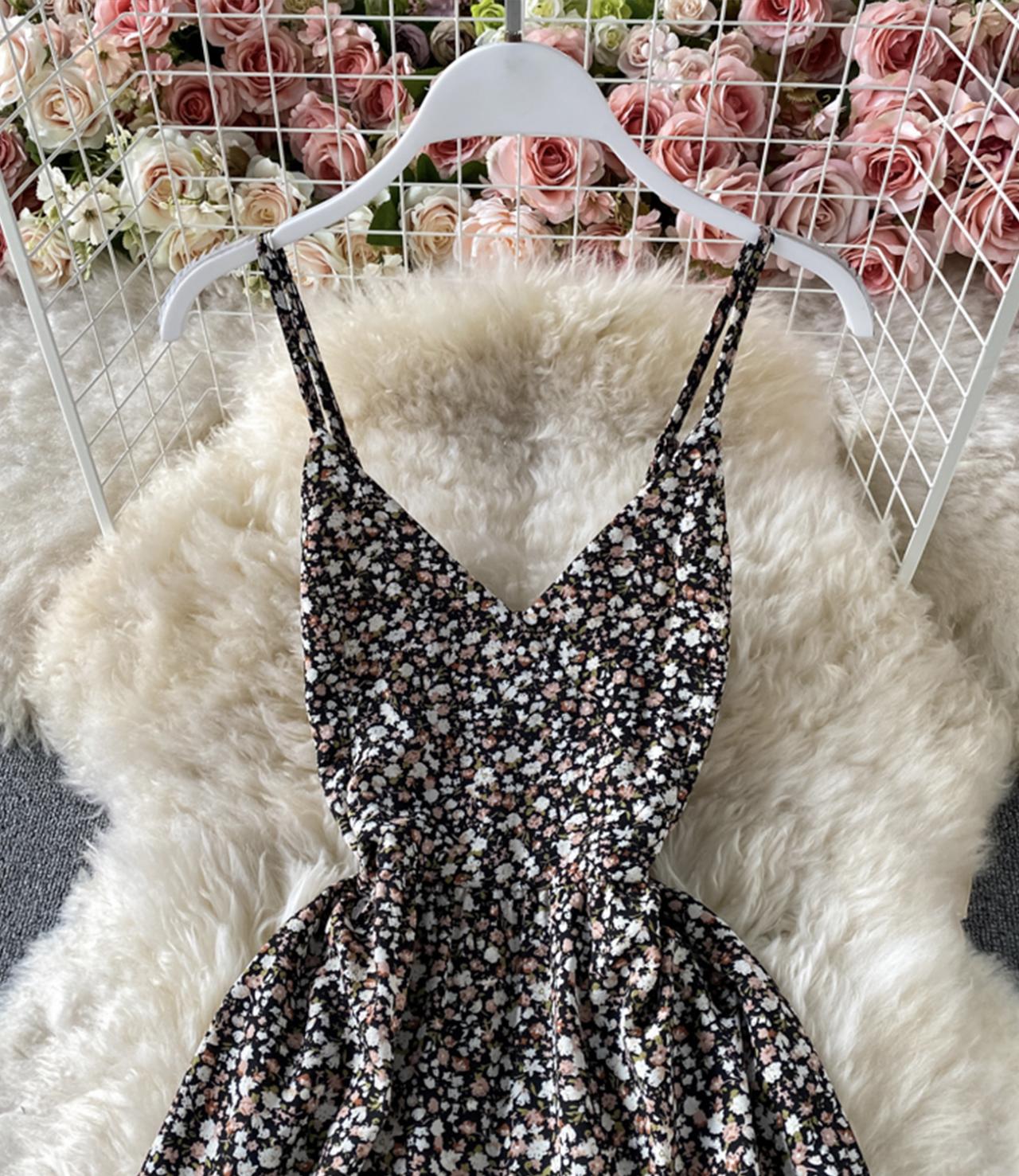 Cute A line v neck floral dress fashion dress 721