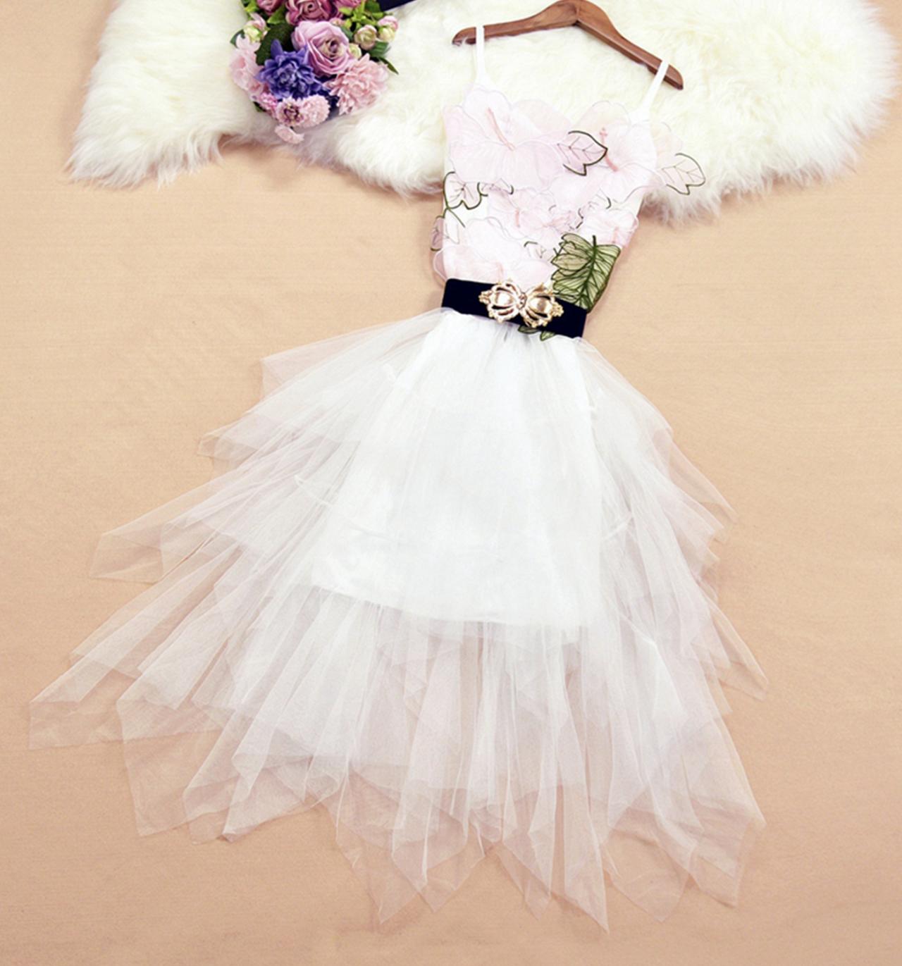 Cute v neck tulle short dress fashion dress 718