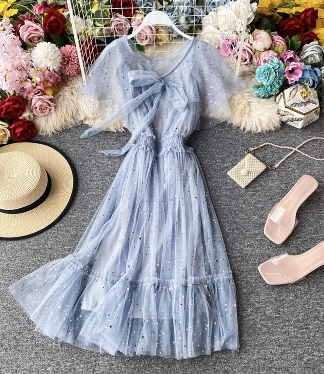 Cute tulle sequins short dress fashion dress 735