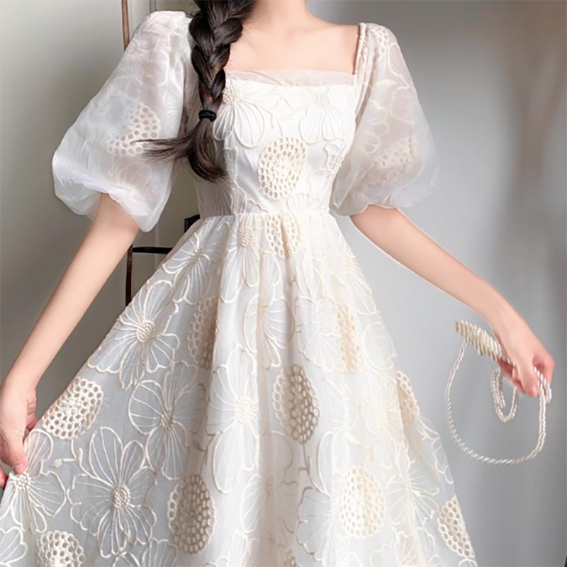 Sweet puff sleeve dress A line fashion dress 597