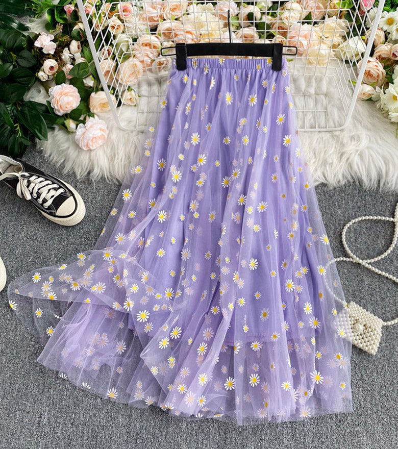 Jolie jupe trapèze en tulle à petites marguerites 3503
