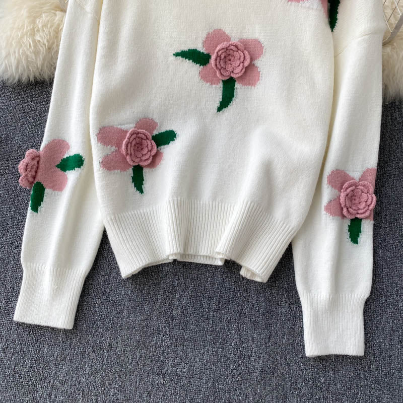 Schöner Blumen-Langarmpullover 006