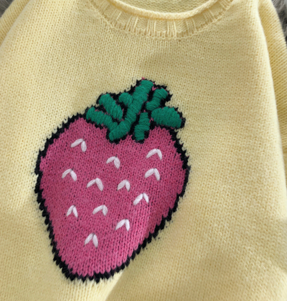 Joli pull à manches longues à fraises 052
