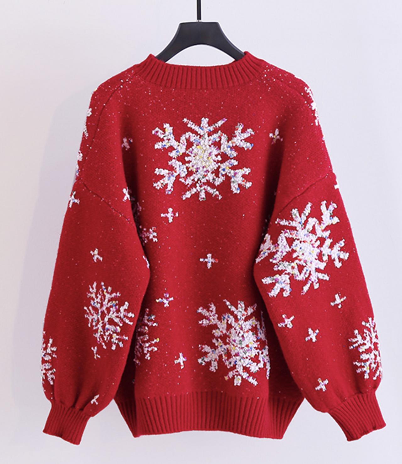 Süßer Schneeflocken-Langarm-Pullover mit Rundhalsausschnitt 029