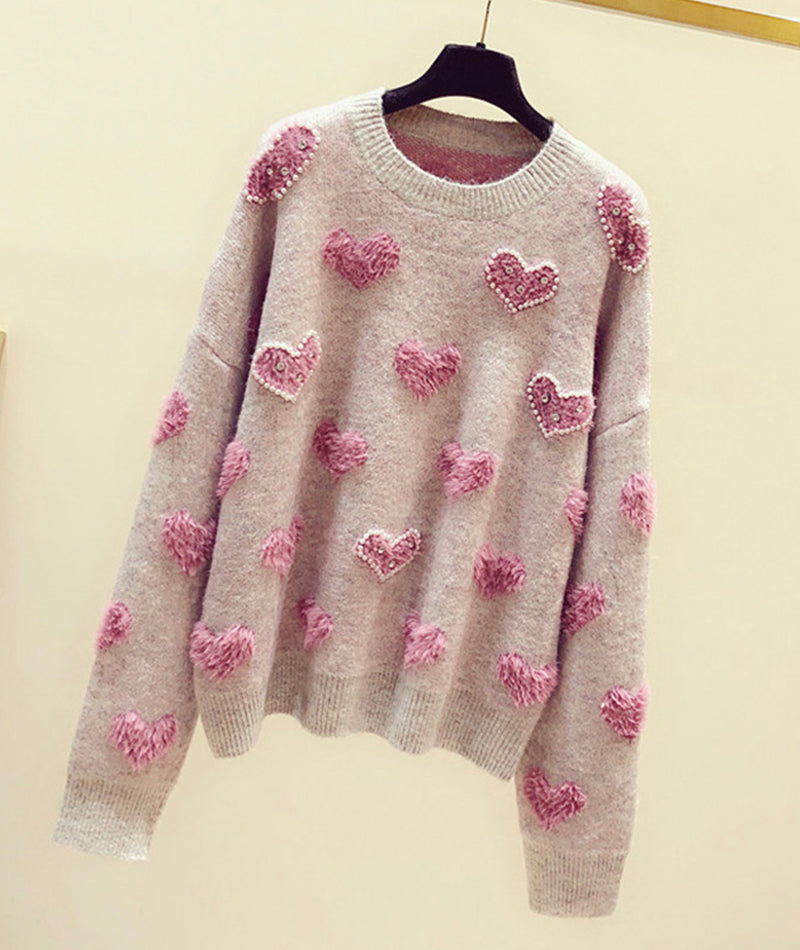 Süßer Langarmpullover mit Rundhalsausschnitt 098